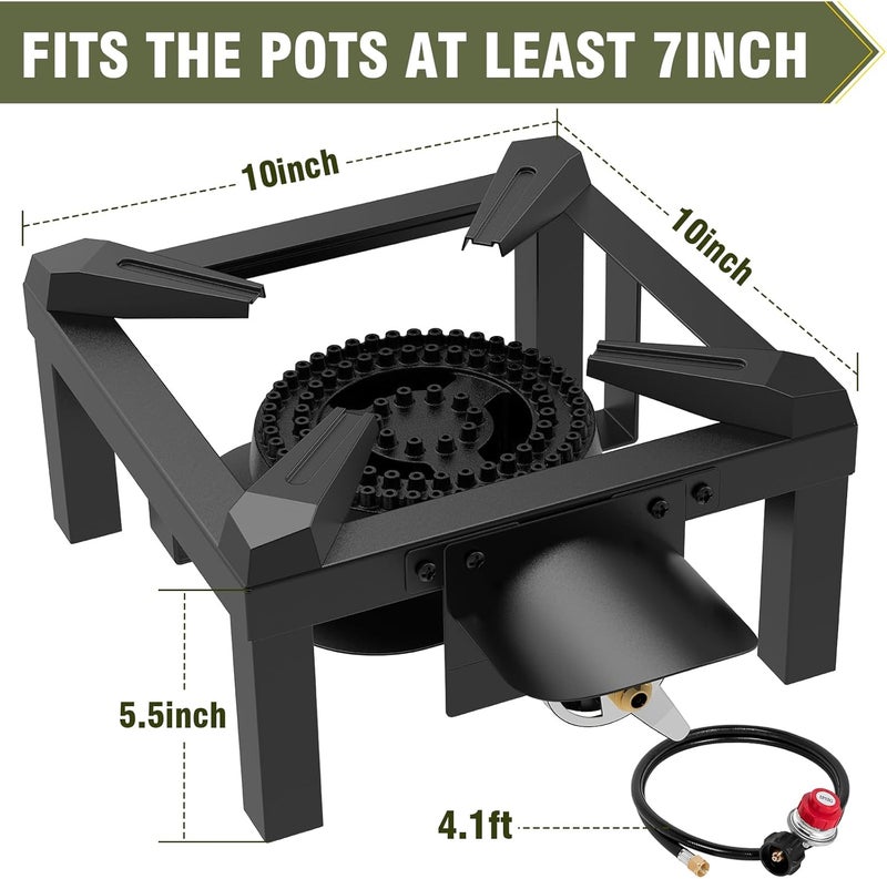 BestFire Propane Burner,100,000 BTUs High Pressure Single Propane Stove with 4.1ft Adjustable Hose with Regulator,Gas Stove for Outdoor Cooking, Turkey Fry, Seafood Boil - Image 3